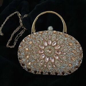 Ramla Jeweled Champagne Blush Shoulder Chain/Clutch Handbag ❗️LAST ONE❗️